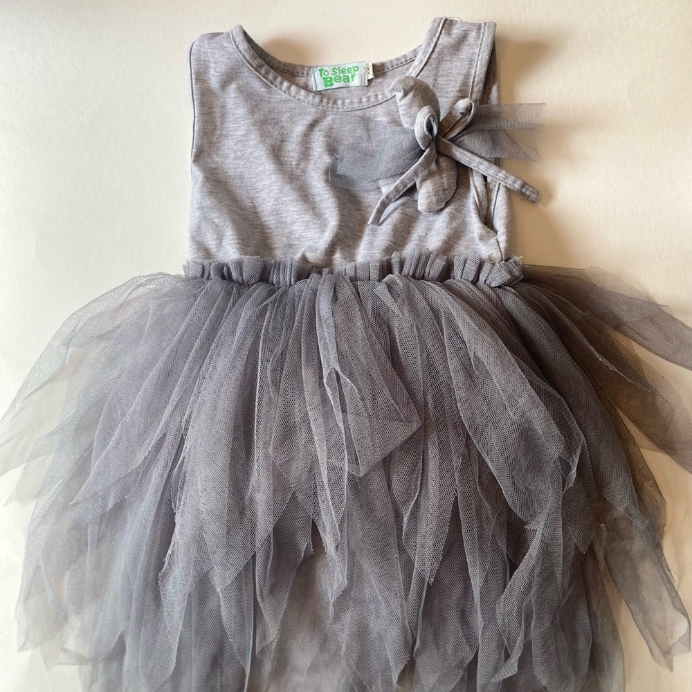 To Sleep Bear, Gray Frilly Dress - 12 Months